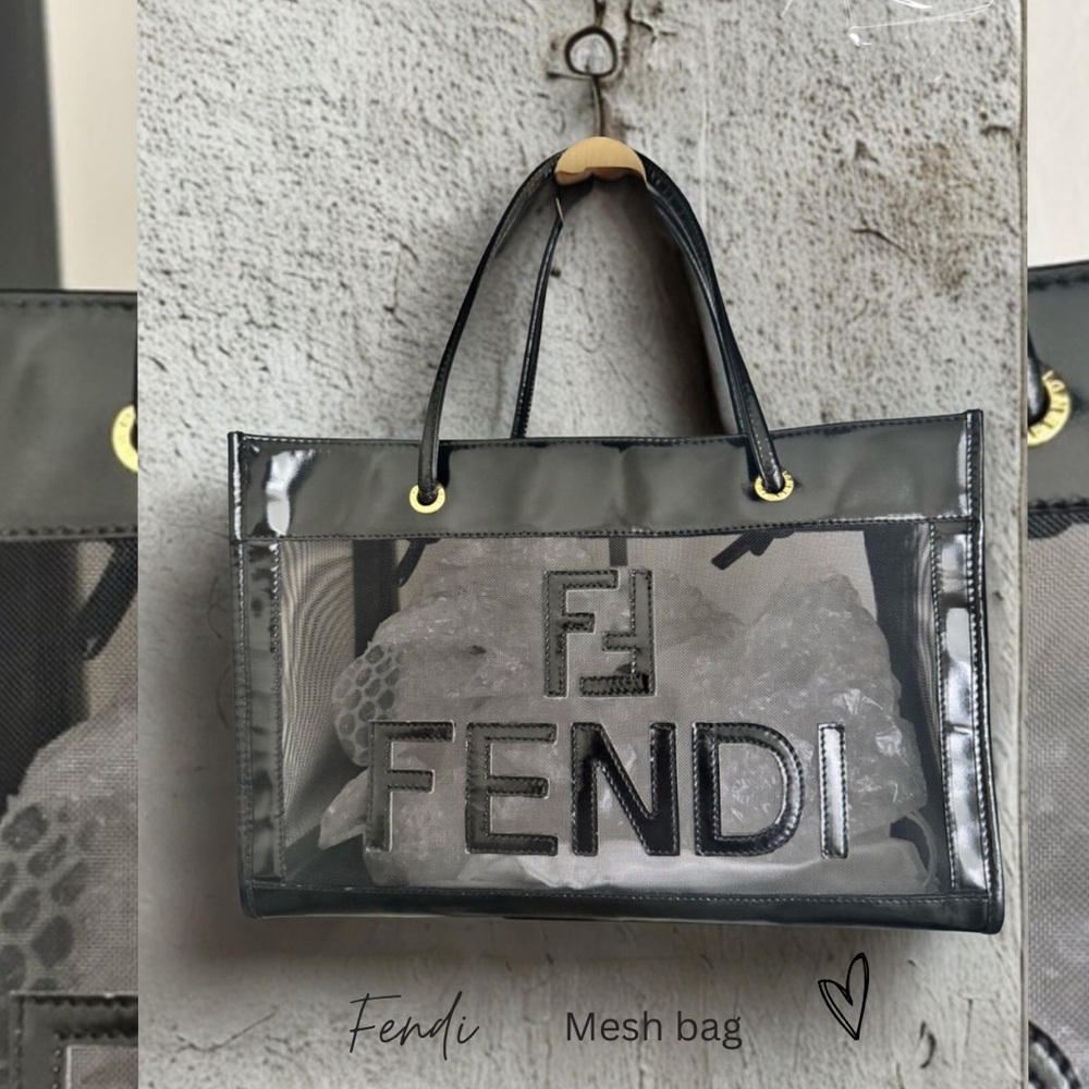 Fendi Gray Mesh Tote Bag